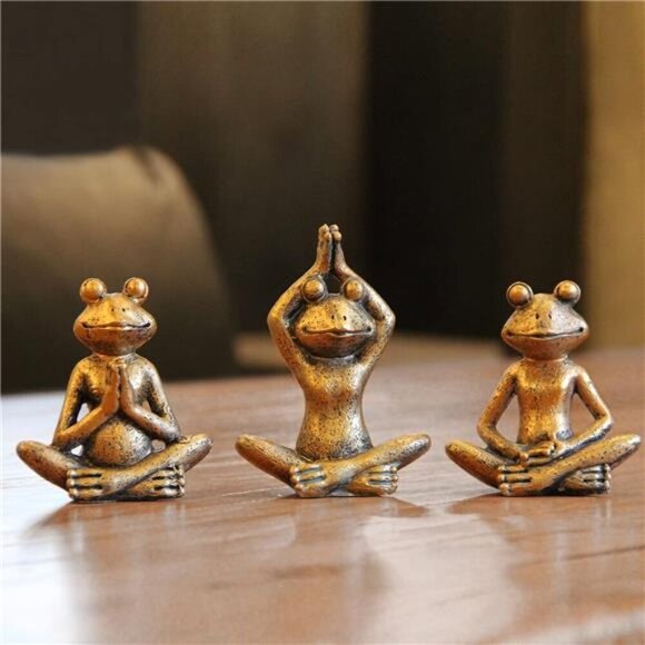 Bronze Frog Figurines Yoga Decor Set, Antique Bronze Color, Home Decoration - Picture 1 of 7